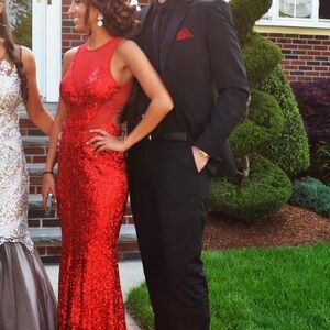 Faviana Vibrant Red Sequin Prom Gown size 0.